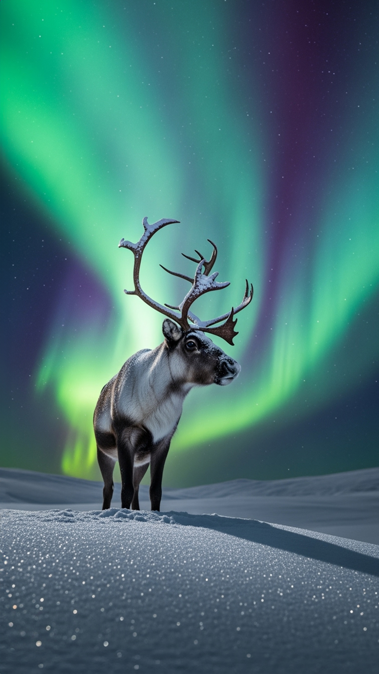 Reindeer meets aurora: a Christmas fantasy scene