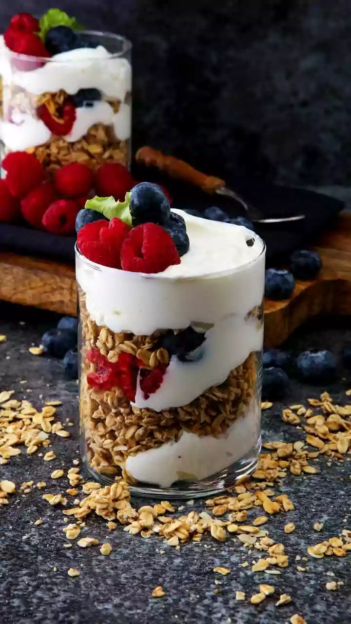 A Five-Snack Guide For New Office Workers Includes Fresh Fruit And Yoghurt Parfaits