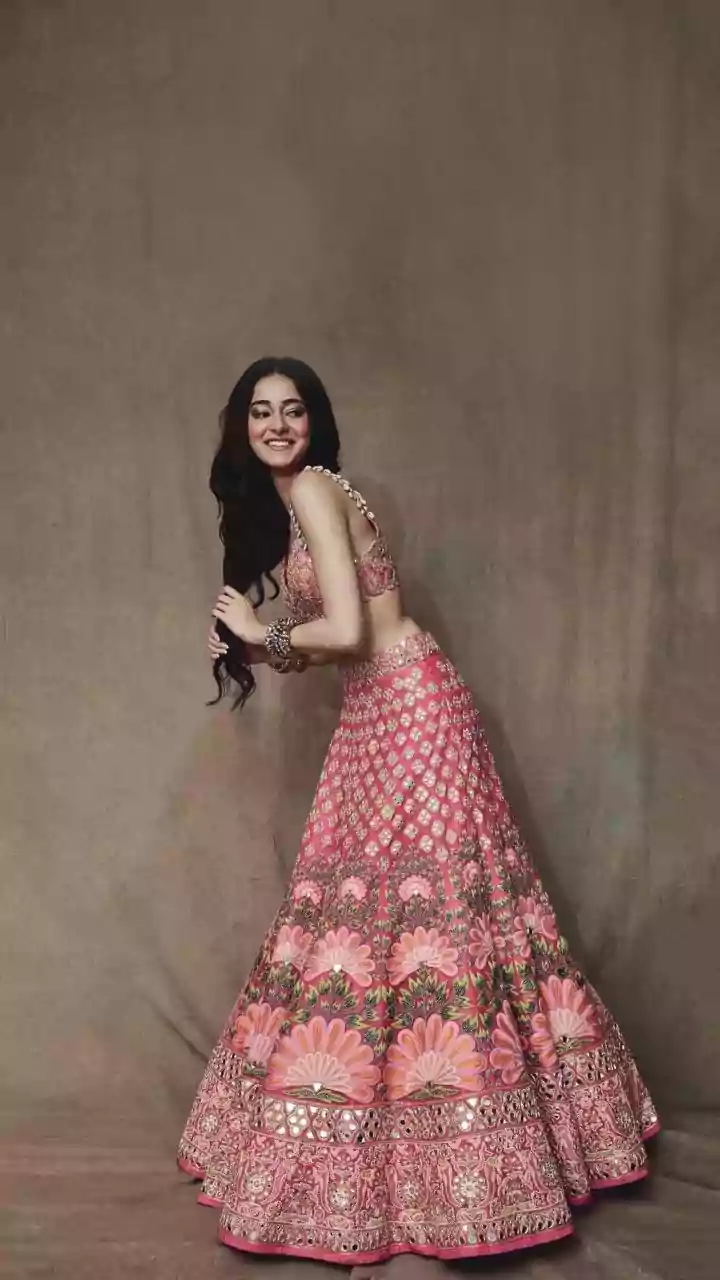 Ananya Panday Shimmers In Coral 'Gharara' Pants With Intricate Mirror Work For Tu Meri Main Tera...
