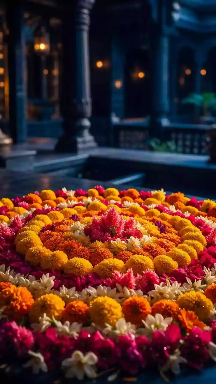 Eco Friendly Festive Rangoli Ideas Fresh Marigold Petals Rice Flour For Sustainable Celebrations