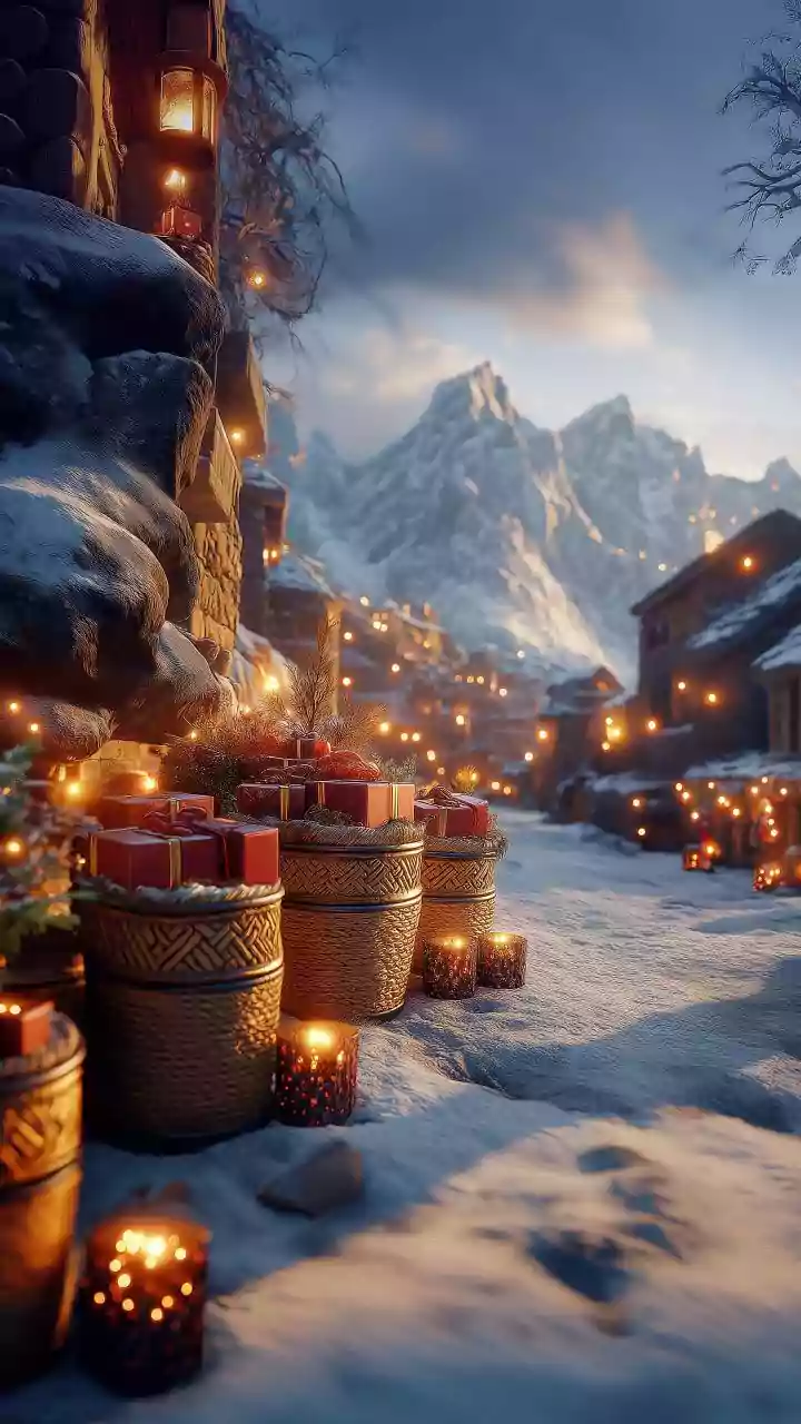 Budget fantasy-like winter villages with magical light