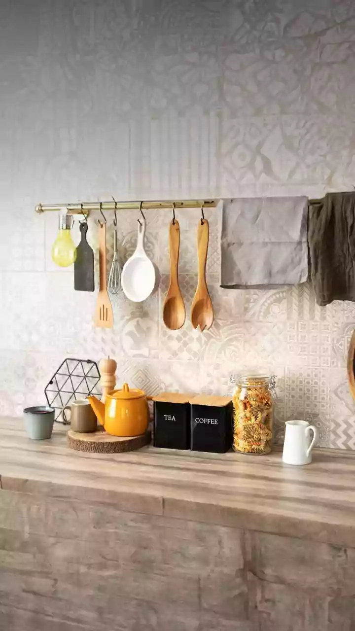 Modular Pegboard Systems Keep Compact Rental Kitchen Countertops Clear By Hanging Utensils On Walls