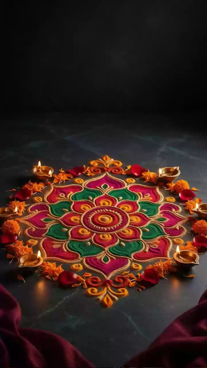 Eco Friendly Festive Rangoli Ideas Fresh Marigold Petals Rice Flour For Sustainable Decor