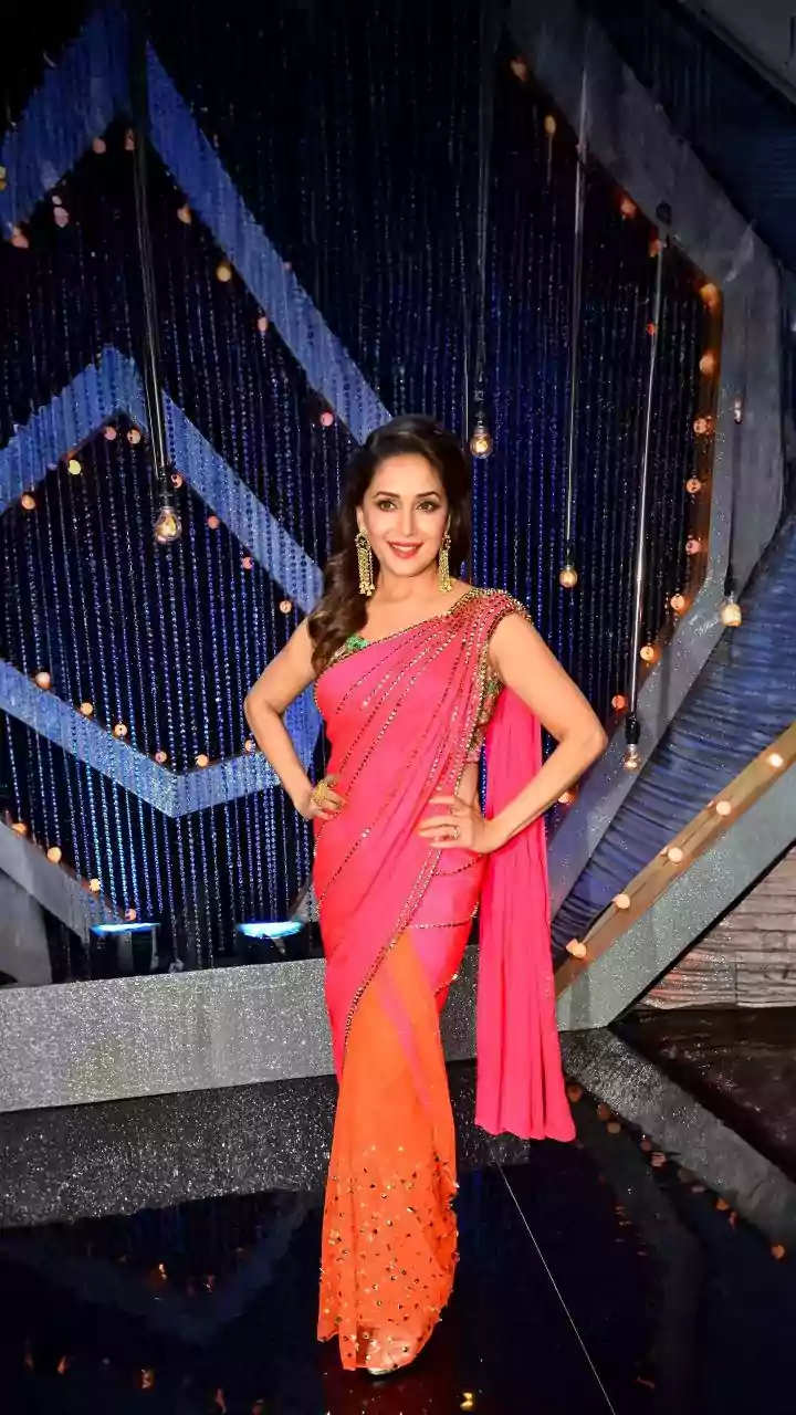 Looking At Madhuri Dixit Sarees: Balancing Jewellery with Statement Saree Colours