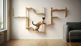 Install Wall Mounted Wooden Steps For Safe Indoor Cat Playgrounds