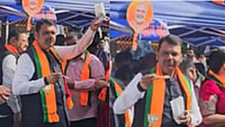 Maha CM Devendra Fadnavis Celebrates By Eating Jhalmuri In Mumbai As BJP Hits Double Century In West Bengal - WATCH