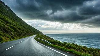 Heavy Rain Clouds Bring Relied Triggering Coastal Road Trips