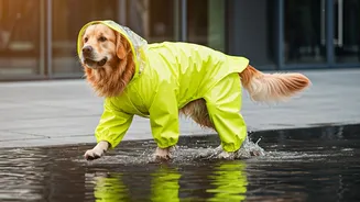 Hilarious Dog Videos Flooding Internet Feature Neon Waterproof Raincoats Trailing