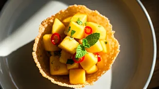 Double Mango Delight: Crafting Crispy Rice Paper Cups with a Tangy-Sweet Salad
