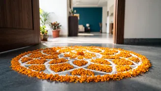 Style Beautiful Doorstep Rangolis Sustainably Using Fresh Marigold Petals And Rice Flour Today