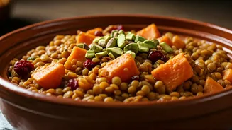Quick & Flavorful Red Lentil Tagine with Sweet Potatoes and Pistachios