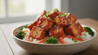 Gochujang Tofu Rice Bowl: Crisping tofu separately helps preserve texture