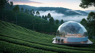 Misty Geodesic Domes Overlooking Munnar Tea Gardens Are Trending