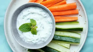 Quick fix: Carrot and cucumber sticks with yogurt dip