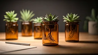 Recycled Amber Glass Vials Make Ultimate Aesthetic Workstation Planters