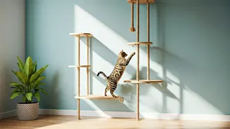 Give Indoor Cats Creative Exercise Spaces Installing Floating Rope Steps