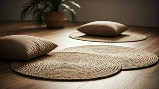 Incorporate Hand-Woven Jute Mats For Cozy Low Seating Zones