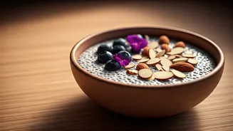 Mix Chia Seeds In Overnight Soaked Almond Milk Bowls