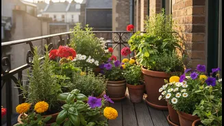 Herbs And Flowers Need Thoughtful Spacing To Share A Compact Balcony