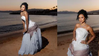Rida Tharana makes dazzling Cannes debut in Ganga-inspired couture by Nikhil Gajare