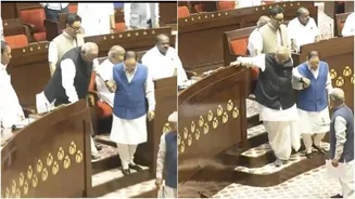 Rare Gesture In Rajya Sabha: Nadda Extends Helping Hand To Kharge- VIDEO