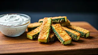 Crispy Air Fryer Zucchini Dippers with a Protein-Boosted Ranch Dip