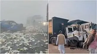 Multiple Vehicles Collide On Delhi-Mumbai Expressway In Haryana's Nuh As Dense Fog Reduces Visibility; 2 Dead, Several Injured | VIDEO