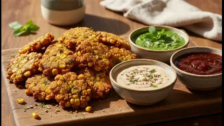 Homemade Dips Make Corn Pakoras Even More Enjoyable