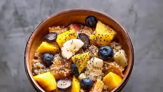 Mango-Blueberry Quinoa Bowls Make A Quick Breakfast Without A Complicated Recipe With Cooked Quinoa