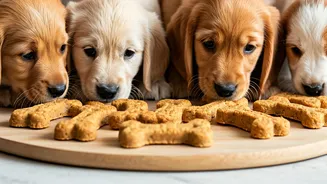 Cute Puppies Eating Grain Free Peanut Butter Biscuits Today