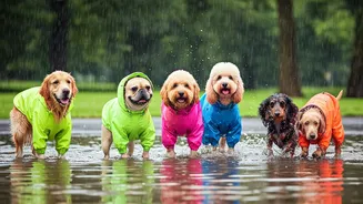 Hilarious Videos Feature Dogs Wearing Bright Neon Waterproof Raincoats Now