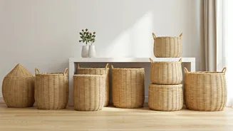 Clear Living Room Clutter Easily Using Light Sustainable Rattan Baskets