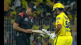 [WATCH] Ayush Mhatre's bat fails gauge test twice, umpire allows to bat after realising he held tool upside down