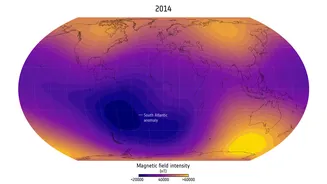Earth's magnetic field has a weak spot.