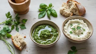 How to make vibrant herb stem pestos and stale bread dips using zero-waste kitchen cooking steps