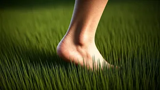 Release Calf Strain Doing Peaceful Barefoot Walks On Green Grass