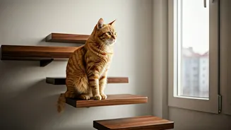 Give Apartment Cats Higher Views Securing Sturdy Wooden Steps