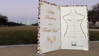 Enlarged replica of Trump’s alleged birthday card to Epstein installed at US mall