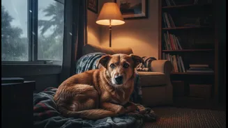 How to shelter rescue pets dealing with intense thunderstorm phobia during monsoons