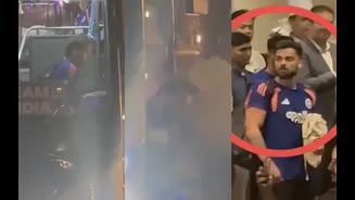 Rohit Sharma loses balance while getting off Team Bus, Virat Kohli’s reaction goes viral