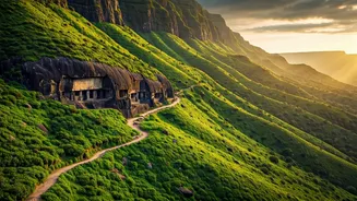 Western India Mountain Cliffs Hide Ancient Forgotten Cave Monastery Trails