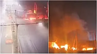 Andhra Pradesh Road Accident: 2 Lorries Catch Fire After Collision On Kathipudi National Highway, 1 Driver Charred To Death; Dramatic Video