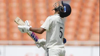 One-off Test: Sundar scores 52* as India declare at 564/8