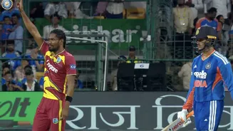 Keemo Paul brings out Abhishek Sharma’s trademark celebration after dismissing Indian opener in tie-breaker