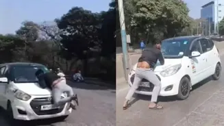 Caught on Camera: Pune Woman’s Road Rage Leaves Bike Family Injured, Cab Driver Clinging to Bonnet in Desperate Chase