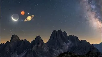 Crescent moon aligns with Mars Saturn Neptune May 13-14