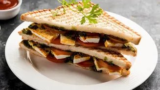 A Pan-Toasted Bombay Sandwich With Crisp Edges And Soft Filling