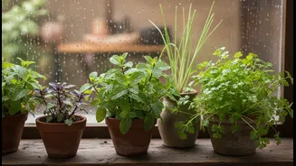 Windowsill herb garden methods for growing 4 aromatic greens in wet monsoon seasons