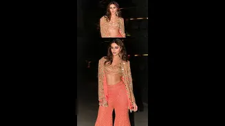 Ananya Panday Shimmers In Coral 'Gharara' Pants With Intricate Mirror Work For Tu Meri Main Tera...
