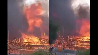 Massive Ball Of Fire Engulfs Mahayagna Site In Ayodhya, Pandal Turned Into Ashes | Video